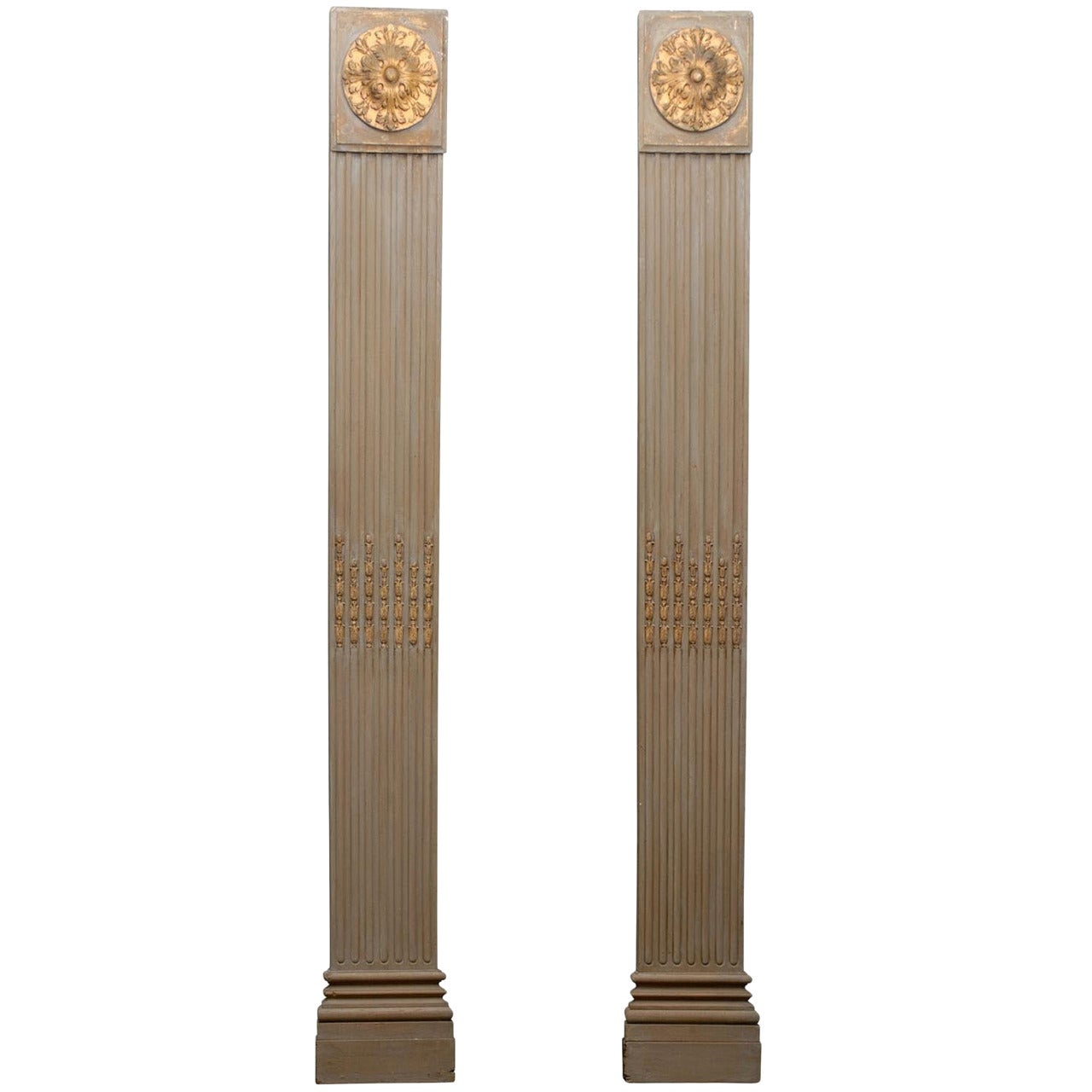 Pair of 19th Century Italian Painted and Gilded Pilasters with Gilded Medallions