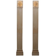 Pair of 19th Century Italian Painted and Gilded Pilasters with Gilded Medallions