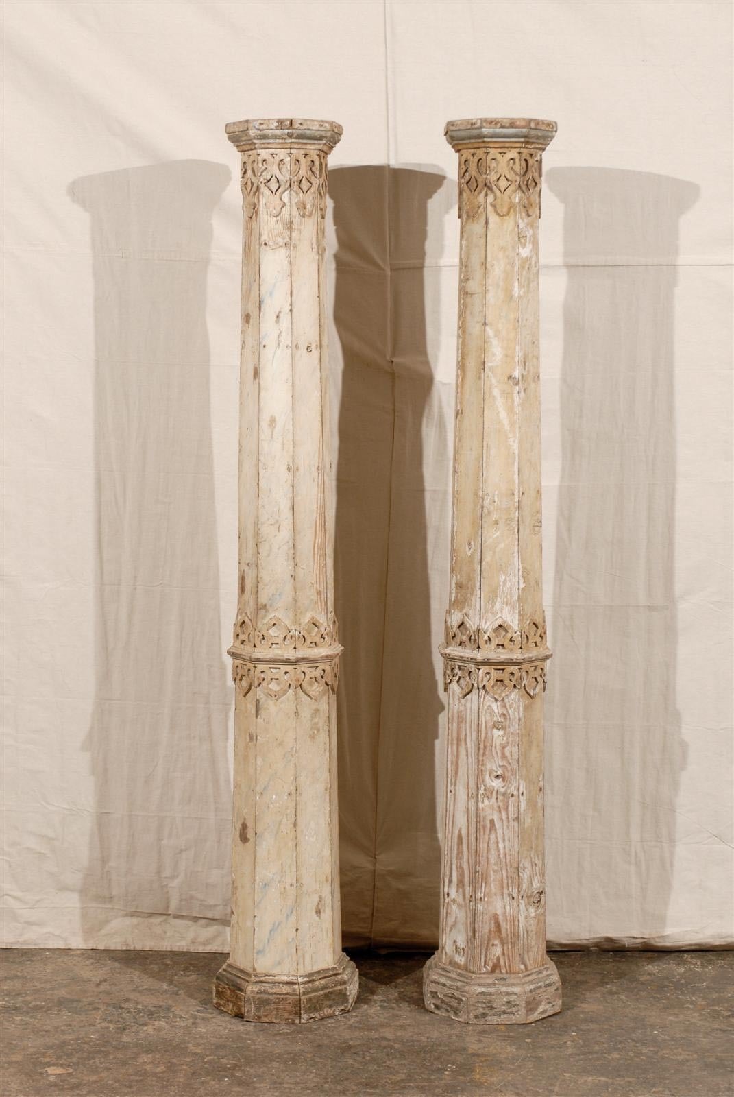 A Pair of 19th Century European Slender Wooden Columns with Delicate ...