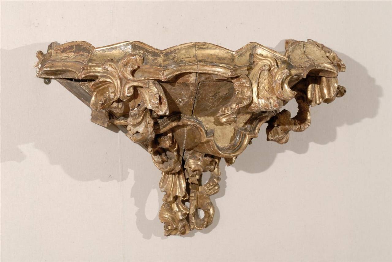 18th Century and Earlier Italian 18th Century Richly Carved & Gilt Wood Rococo Style Wall Bracket  For Sale