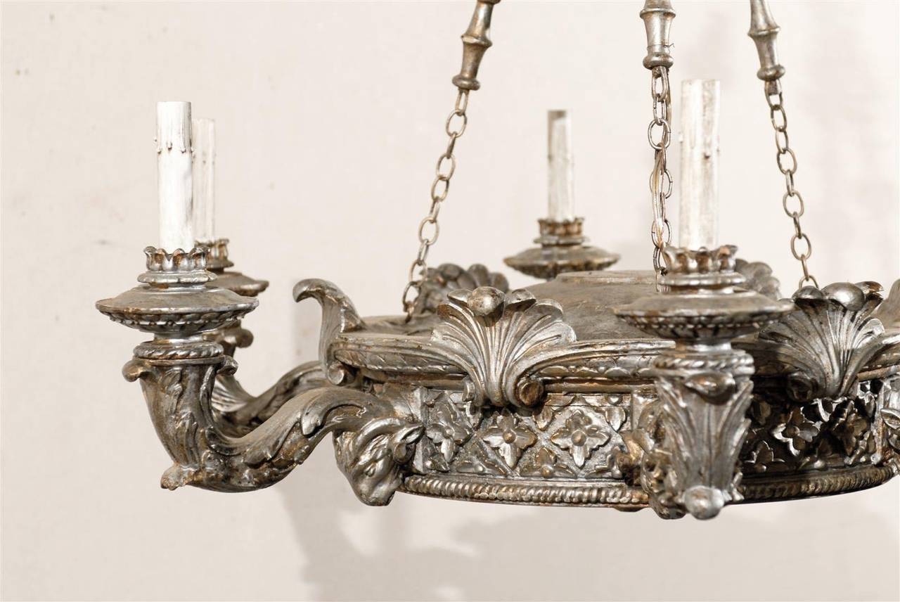 20th Century Silver Gilded Six-Light Chandelier