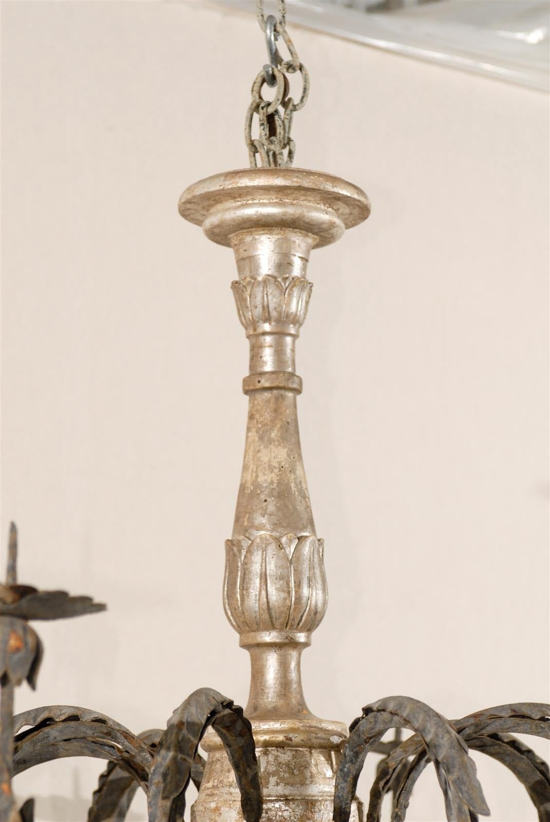 Wood 19th Century Italian Eight-Light Silver Gilt Chandelier
