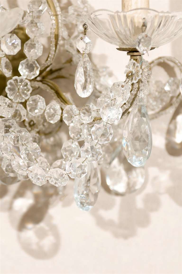 Beaded Pair of Italian Three-Light Crystal Sconces with Ornate Crystal and Glass Detail