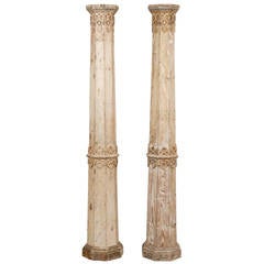 columns wooden pair 19th century european slender delicate decor corinthian capital decorative