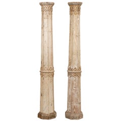 A Pair of 19th Century European Slender Wooden Columns with Delicate Decor