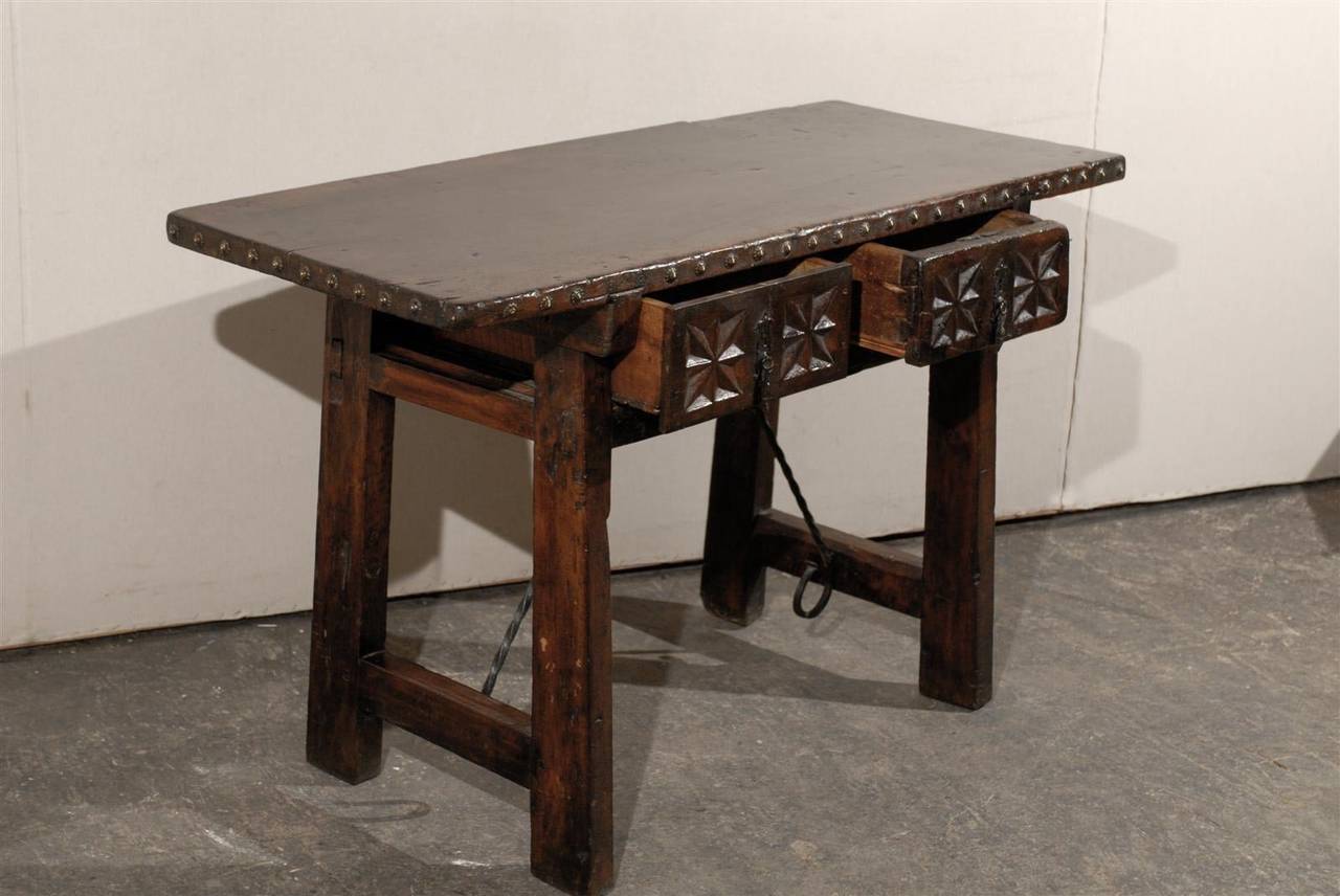 18th Century and Earlier Exquisite Spanish 18th Century Two-Drawer Console or Side Table