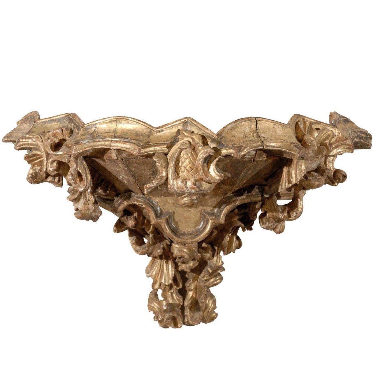 Italian 18th Century Richly Carved & Gilt Wood Rococo Style Wall Bracket  For Sale