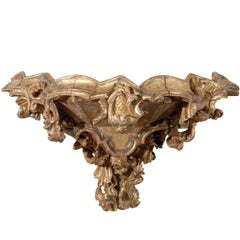 Antique Italian 18th Century Richly Carved & Gilt Wood Rococo Style Wall Bracket 