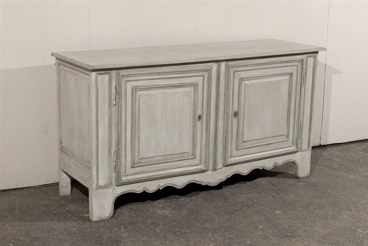 Country French 19th Century Grey Beige Painted Wood Buffet