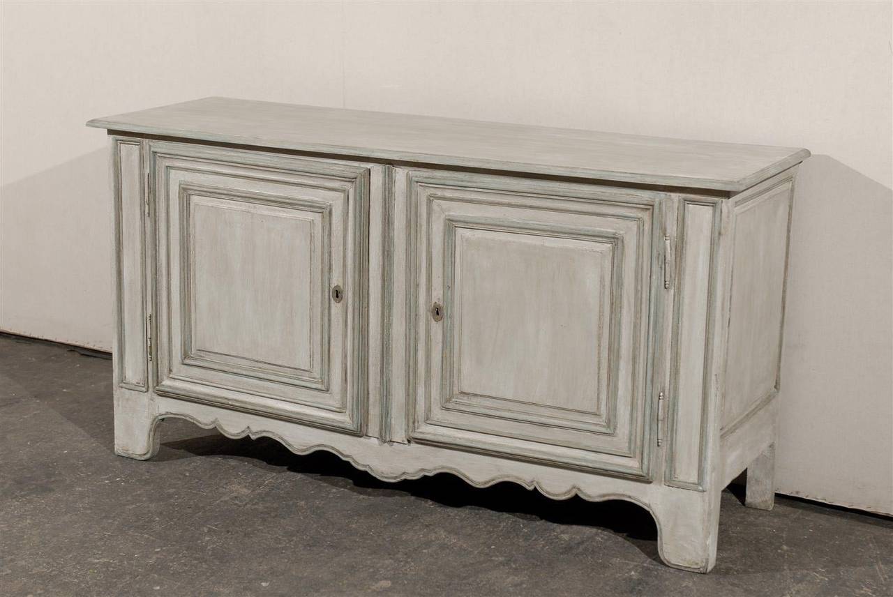 French 19th Century Grey Beige Painted Wood Buffet In Good Condition In Atlanta, GA