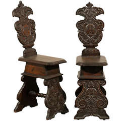 Pair of Italian 19th Century Renaissance Style Wooden Chairs