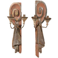 Pair of Painted Wood Sconces