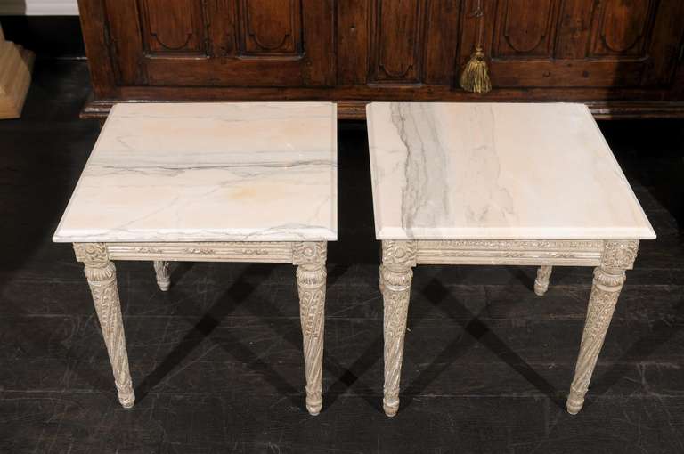 Mid-20th Century Pair of Marble-Top Italian Side Tables