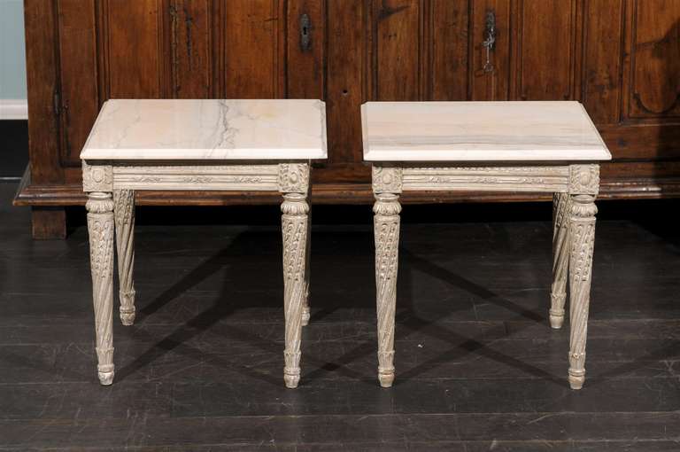 Painted Pair of Marble-Top Italian Side Tables