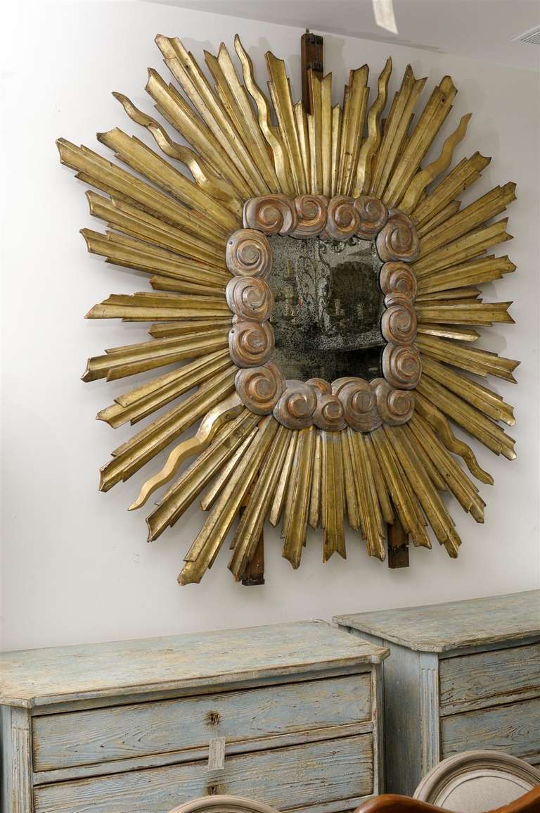 Exquisite Italian Early 19th C. Gilt Sunburst Mirror w/Clouds, 6 Ft. x 6 ft.  4