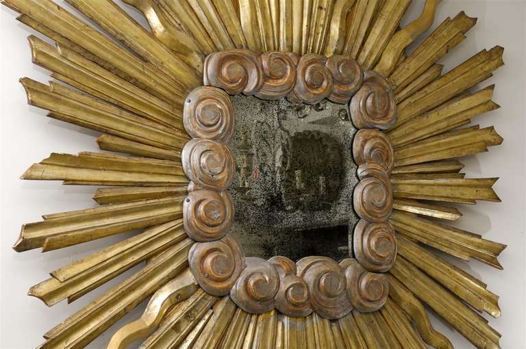 Exquisite Italian Early 19th C. Gilt Sunburst Mirror w/Clouds, 6 Ft. x 6 ft.  2