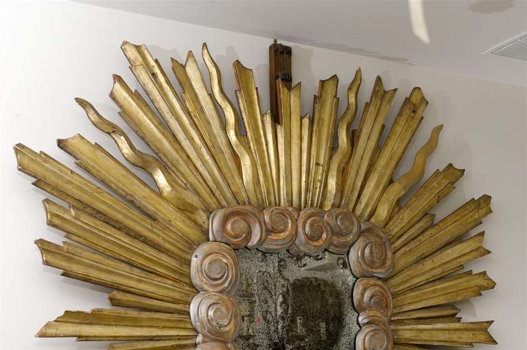 Exquisite Italian Early 19th C. Gilt Sunburst Mirror w/Clouds, 6 Ft. x 6 ft.  1