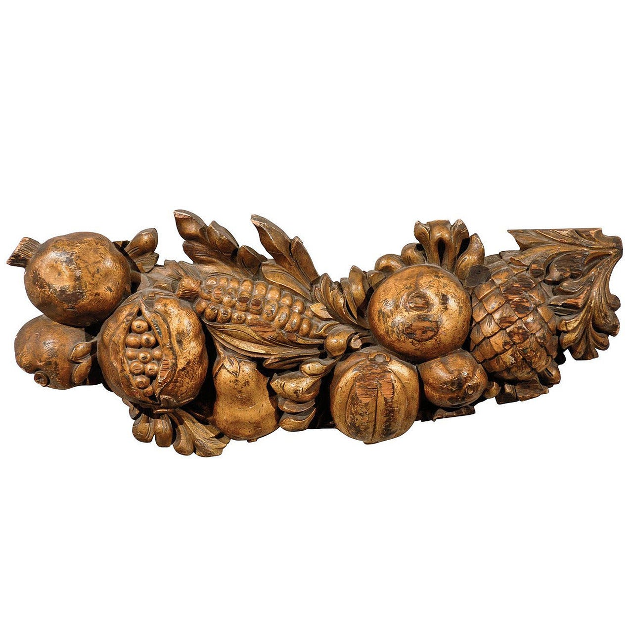 Italian Late 19th Century Wooden Fruit Carved Swag
