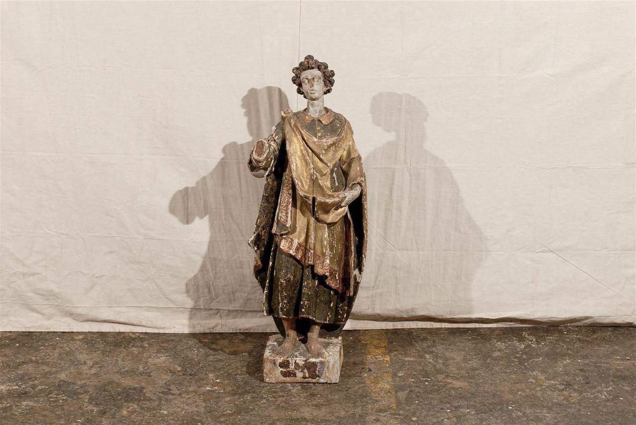 Carved 18th Century Italian Santos Statue, Large in Size with Rich Colors and Gilding