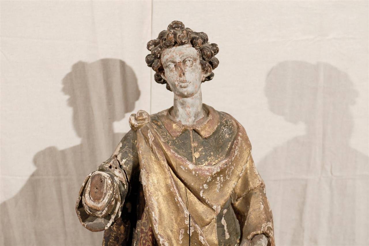 18th Century Italian Santos Statue, Large in Size with Rich Colors and Gilding 4
