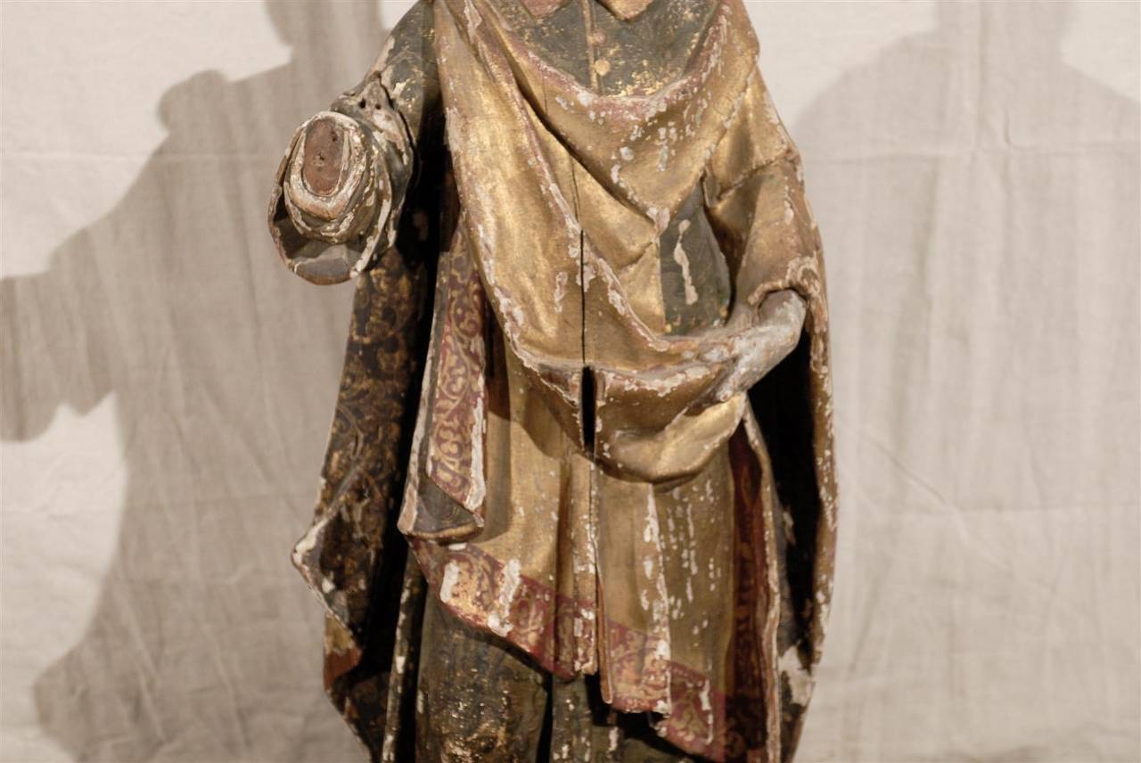 18th Century Italian Santos Statue, Large in Size with Rich Colors and Gilding 3