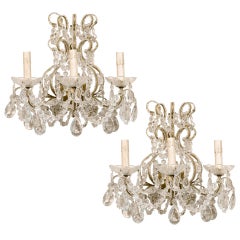 Pair of Italian Three-Light Crystal Sconces with Ornate Crystal and Glass Detail