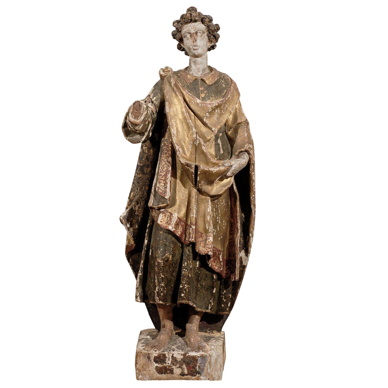 18th Century Italian Santos Statue, Large in Size with Rich Colors and Gilding