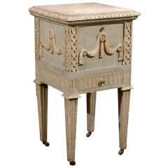 French Drop-Front Nightstand Table on Casters and Marble Top