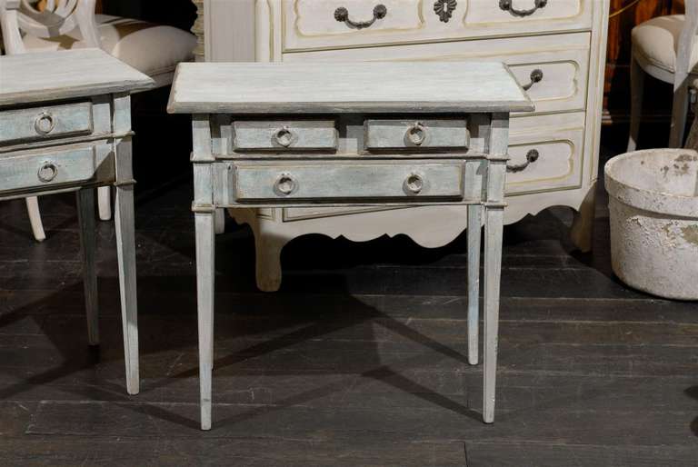A Pair of Light Blue Three Drawer Side Tables 1