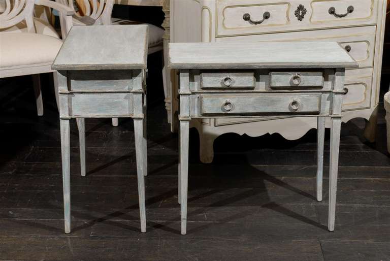 Brazilian A Pair of Light Blue Three Drawer Side Tables