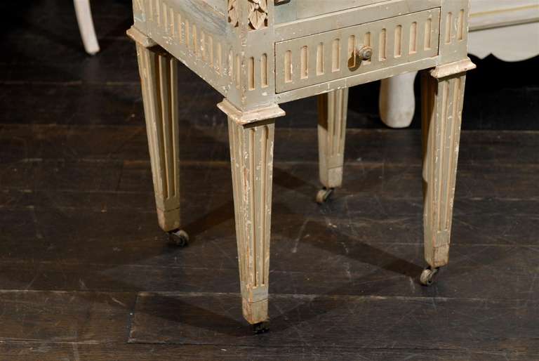 French Drop-Front Nightstand Table on Casters and Marble Top 3