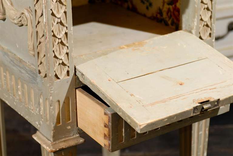 French Drop-Front Nightstand Table on Casters and Marble Top 1