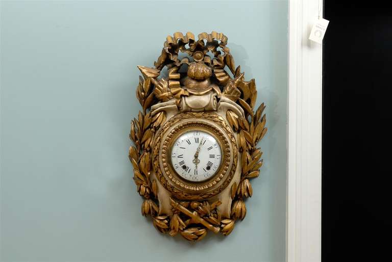 French Painted and Gilded Wall Clock from the Turn of the Century 5