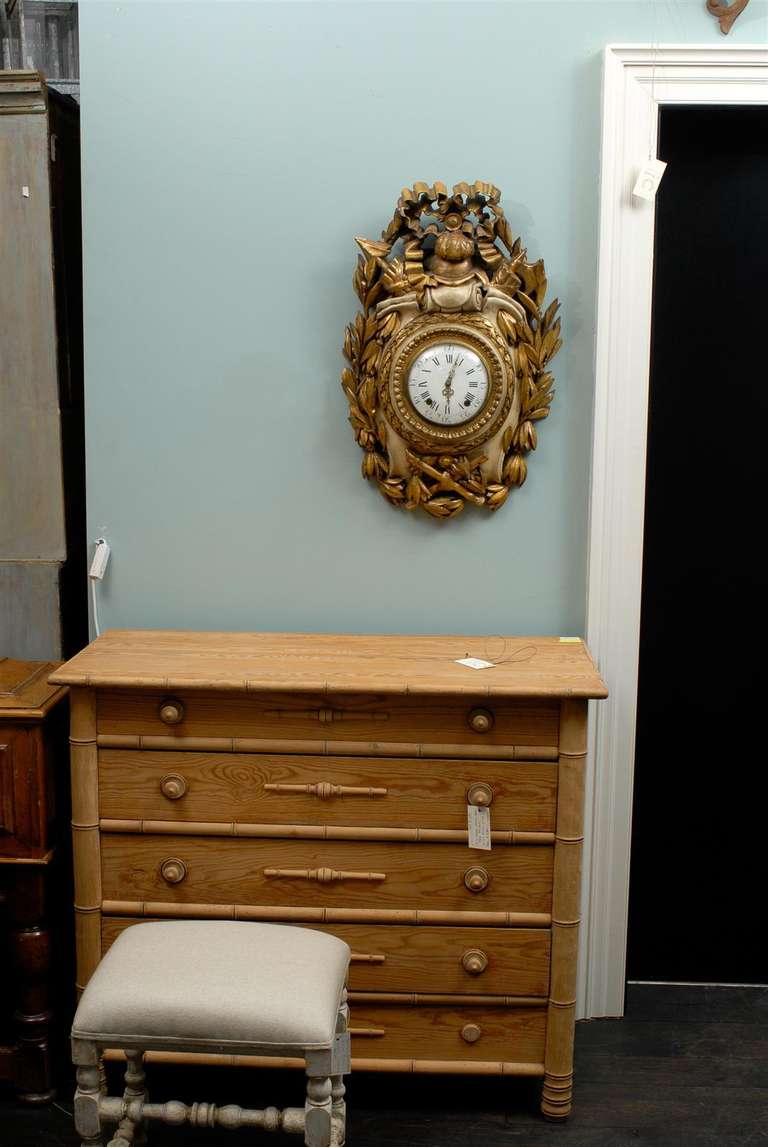 French Painted and Gilded Wall Clock from the Turn of the Century 4