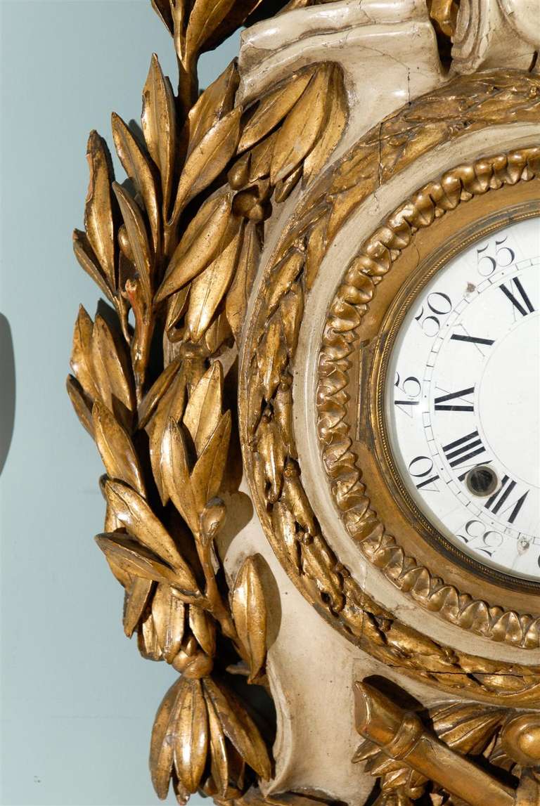 19th Century French Painted and Gilded Wall Clock from the Turn of the Century