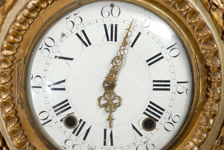 French Painted and Gilded Wall Clock from the Turn of the Century In Good Condition In Atlanta, GA