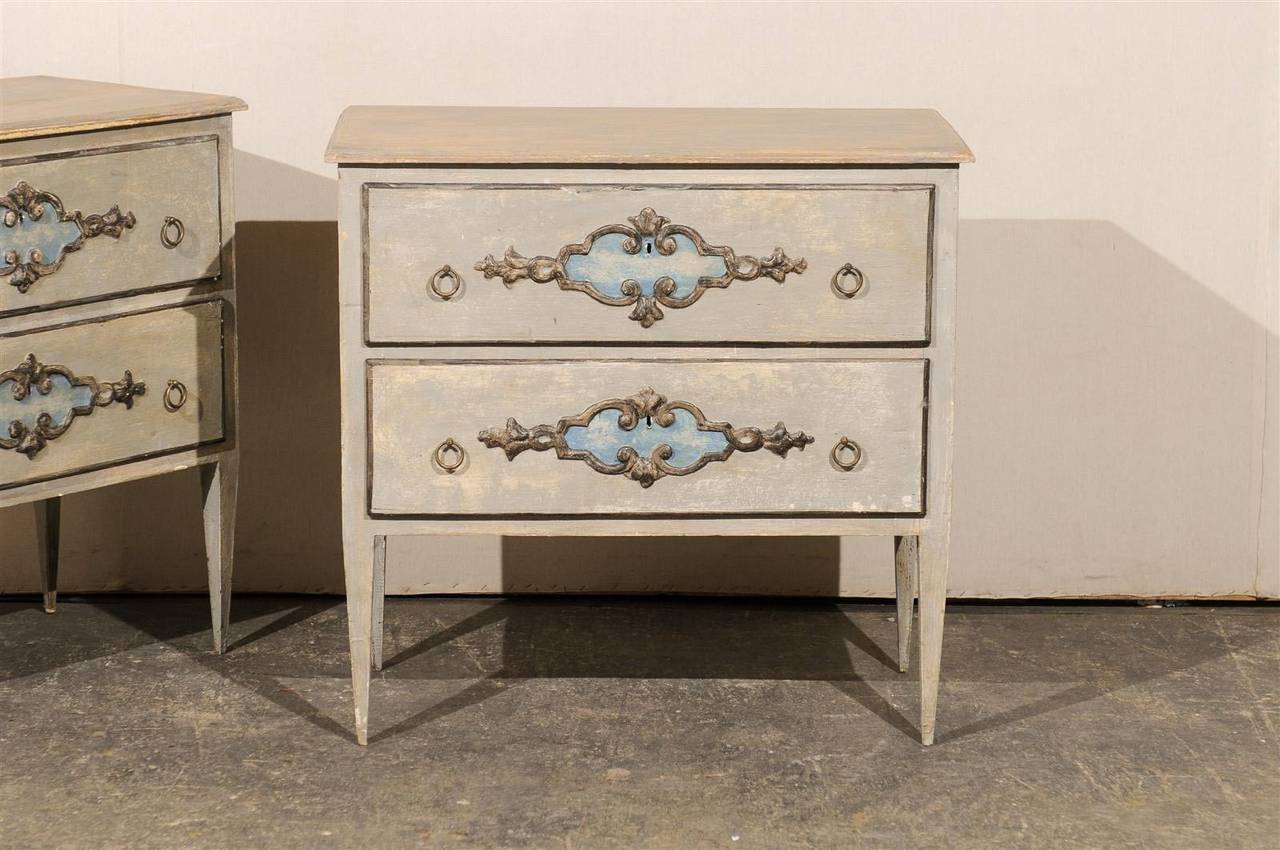 Exquisite Pair of Italian Painted Wood Two-Drawer Chests In Good Condition In Atlanta, GA