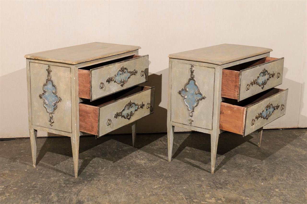 Exquisite Pair of Italian Painted Wood Two-Drawer Chests 1