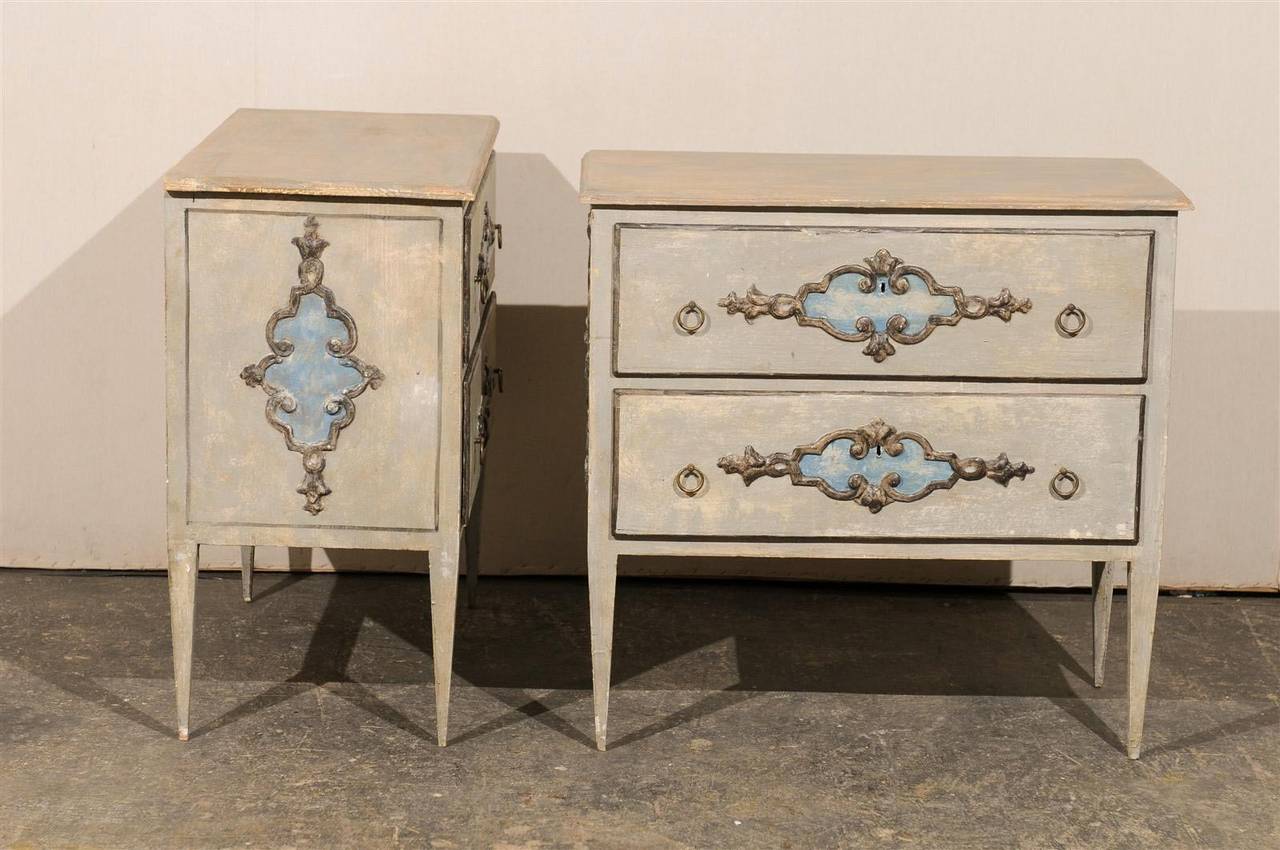 Exquisite Pair of Italian Painted Wood Two-Drawer Chests 3