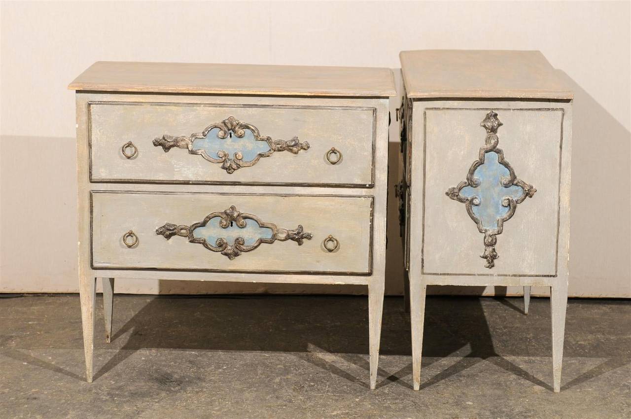 Exquisite Pair of Italian Painted Wood Two-Drawer Chests 6