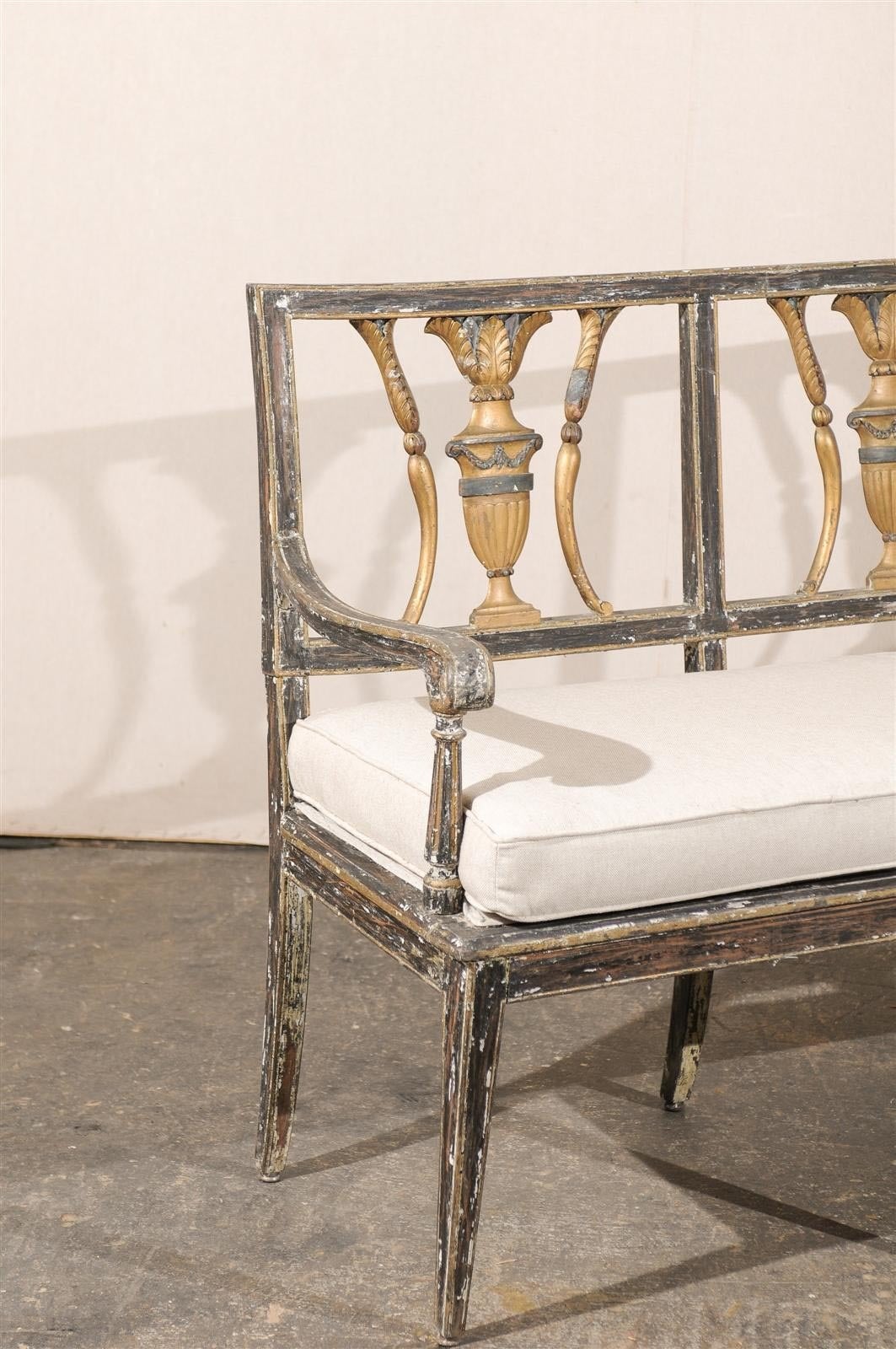 Gilt Early 19th Century Italian Painted and Gilded Wooden Bench