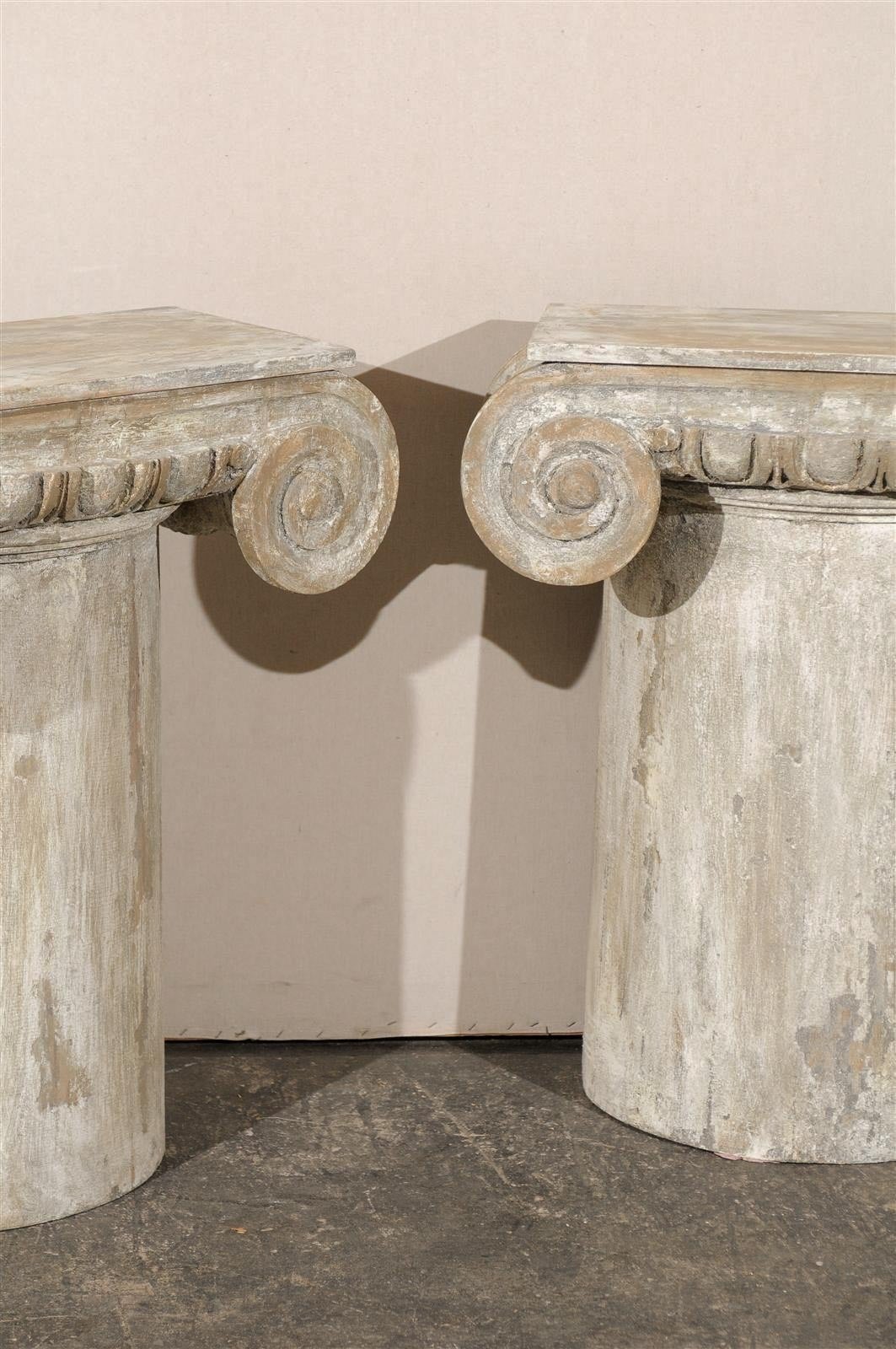 20th Century Pair of Painted Wood American Ionic Capital Console Tables