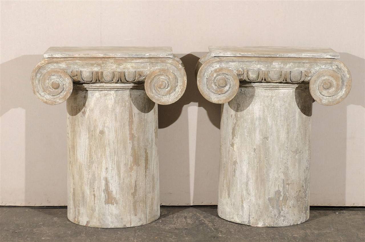 Pair of Painted Wood American Ionic Capital Console Tables 2