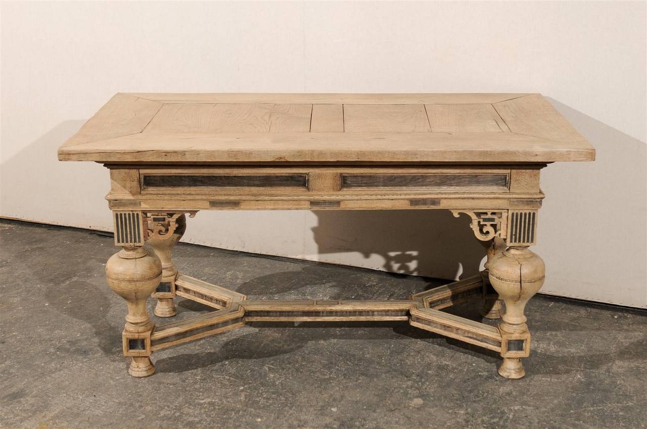 A Very Handsome, Early 19th C. Swedish Baroque Style Bleached Wood Table or Desk In Good Condition In Atlanta, GA