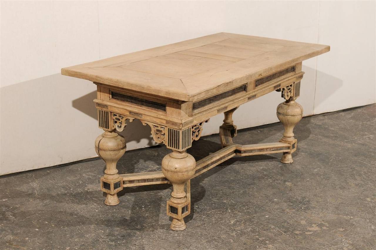 19th Century A Very Handsome, Early 19th C. Swedish Baroque Style Bleached Wood Table or Desk