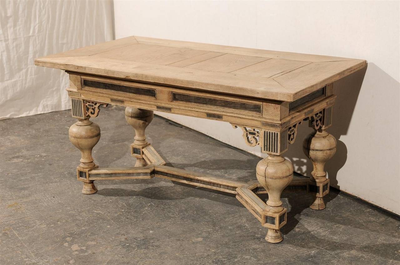 A Very Handsome, Early 19th C. Swedish Baroque Style Bleached Wood Table or Desk 1