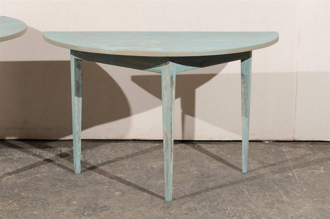 Pair of Swedish 19th Century Painted Wood Demilune Tables 2