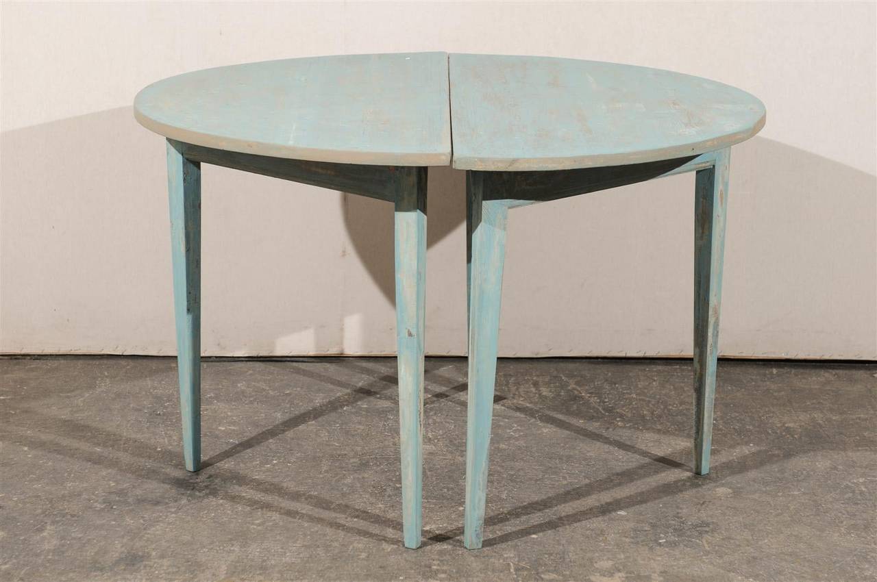 Pair of Swedish 19th Century Painted Wood Demilune Tables 3