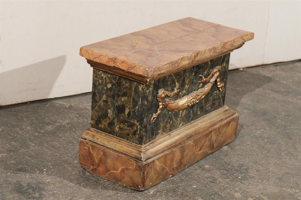 Wood 18th Century Italian Marbleized Pedestal For Sale