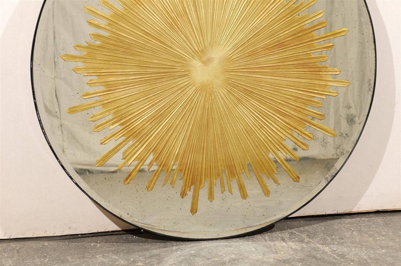 Contemporary Exquisite Round Eglomisé Sunburst Mirror